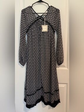 a La Plage Sheer Long Sleeve Printed Midi Dress NWT
